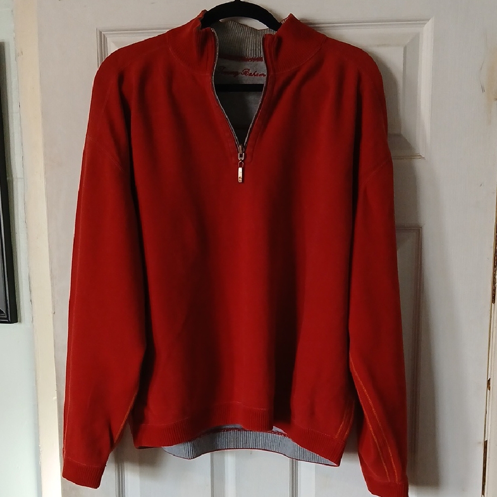 Tommy Bahama Red Zip-Up Sweater with High Collar